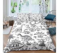 OTBSDNKZZ Dinosaur IllustrationsSet Di Copripiumino microfibra 3 pezzi motivo 3D con cerniera Vintage Botanical copripiumino con federe traspirante ultra morbido for coppie Double（200x200cm）