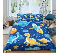 OTBSDNKZZ Dinosaur SpaceSet Di Copripiumino morbida microfibra 3 pezzi motivo 3D con cerniera Cartoon Kids copripiumino con federe traspirante ultra morbido for ragazze Single（135x200cm）