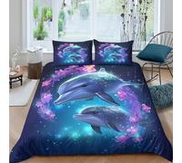 OTBSDNKZZ Dolphin fantasycopripiumino morbida microfibra 3 Pezzi stampa 3D con cerniera Magical ocean creatures Set Di Copripiumino incluso federe aiosa morbida for adolescenti Double（200x200cm）