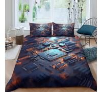 OTBSDNKZZ Electronic circuitSet Di Copripiumino microfibra 3 Pezzi stampa di 3D cerniera nascosta Tech hardware design copripiumino con federe soffice ultra morbido for coppie Single（140x200cm）