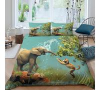 OTBSDNKZZ Elephant splashingSet Di Copripiumino morbida 3 Pezzi stampa 3D con cerniera Wild animal adventure copripiumino incluso federe aiosa for bambini adulti ragazzi Double（200x200cm）