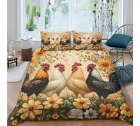 OTBSDNKZZ Farm chicken artcopripiumino ultra microfibra Set di 3 Pezzi stampa 3D con cerniera Rustic garden illust Set Di Copripiumino incluso federe aiosa morbida for adolescenti Single（140x200cm）