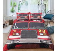 OTBSDNKZZ Fire truck front viewSet Di Copripiumino ultra microfibra 3 pezzi motivo 3D cerniera nascosta Cartoon illust copripiumino incluso federe aiosa ultra morbido for coppie Single（135x200cm）