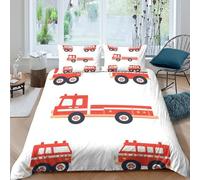 OTBSDNKZZ Fire truck iconscopripiumino microfibra morbida 3 Pezzi stampa di 3D con cerniera Cartoon style design Set Di Copripiumino con federe per cuscini traspirante for adulti Single（140x200cm）