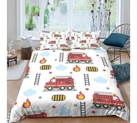 OTBSDNKZZ Fire truck patterncopripiumino microfibra morbida 3 pezzi motivo 3D con cerniera Cartoon kids design Set Di Copripiumino con federa soffice morbida for adolescenti Super king（260x220cm）