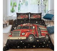 OTBSDNKZZ Fire truck spaceSet Di Copripiumino microfibra morbida 3 Pezzi stampa di 3D con cerniera Vintage fire engine copripiumino incluso federe aiosa ultra morbido for coppie Single（140x200cm）