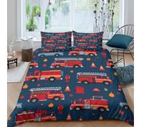 OTBSDNKZZ Fire trucks patterncopripiumino ultra microfibra Set di 3 Pezzi stampa 3D con cerniera Cartoon fire theme Set Di Copripiumino incluso federe aiosa morbida for adolescenti Single（135x200cm）