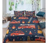 OTBSDNKZZ Fire trucks patternSet Di Copripiumino morbida microfibra 3 pezzi motivo 3D con cerniera Cartoon fire safety copripiumino incluso federe aiosa ultra morbido for ragazze King（220x240cm）