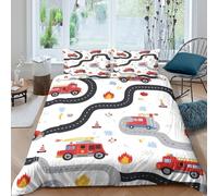 OTBSDNKZZ Fire TruckSet Di Copripiumino morbida 3 pezzi motivo 3D con cerniera Children'S Playful Road copripiumino con federa soffice for bambini adulti ragazzi Super king（260x220cm）