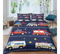 OTBSDNKZZ Fire TrucksSet Di Copripiumino microfibra 3 pezzi motivo 3D con cerniera Cartoon Emergency Vehicles copripiumino con federe soffice ultra morbido for coppie Double（200x200cm）