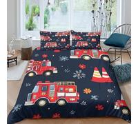 OTBSDNKZZ Fire trucksSet Di Copripiumino morbida microfibra 3 pezzi motivo 3D con cerniera Cartoon Kids design_ copripiumino con federe soffice ultra morbido for coppie Single（135x200cm）
