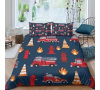 OTBSDNKZZ FireTruckPatterncopripiumino ultra microfibra 3 pezzi motivo 3D con cerniera CartoonKidsDesign Set Di Copripiumino con federe traspirante morbida for adolescenti Single（135x200cm）