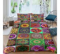 OTBSDNKZZ Floral MandalaSet Di Copripiumino ultra microfibra 3 Pezzi stampa 3D con cerniera Colorful Geometric copripiumino con federe traspirante ultra morbido for ragazze Single（140x200cm）