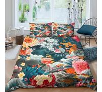 OTBSDNKZZ FloralPatternSet Di Copripiumino microfibra 3 pezzi motivo 3D con cerniera JapaneseStyleArt copripiumino incluso federe aiosa ultra morbido for coppie Super king（260x220cm）