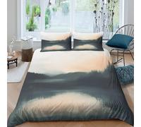 OTBSDNKZZ Forest lake sceneSet Di Copripiumino microfibra 3 Pezzi stampa di 3D cerniera nascosta Misty landscape paint copripiumino con federe traspirante ultra morbido for coppie Single（140x200cm）