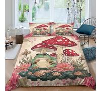 OTBSDNKZZ Frog in forestSet Di Copripiumino ultra microfibra 3 Pezzi stampa 3D con cerniera Vintage floral illust copripiumino con federe traspirante ultra morbido for ragazze King（220x240cm）