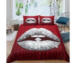 OTBSDNKZZ glitter lipscopripiumino microfibra 3 pezzi motivo 3D con cerniera shiny glam style Set Di Copripiumino con federe per cuscini soffice morbido e comodo for adulti Super king（260x220cm）