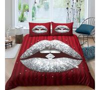 OTBSDNKZZ glitter lipsSet Di Copripiumino microfibra 3 pezzi motivo 3D con cerniera shiny glam style copripiumino incluso federe aiosa ultra morbido for coppie King（220x240cm）