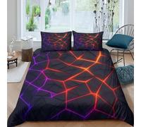 OTBSDNKZZ Glowing cracksSet Di Copripiumino microfibra 3 pezzi motivo 3D con cerniera Neon geometric copripiumino con federa traspirante ultra morbido e traspirante for bambini Single（135x200cm）
