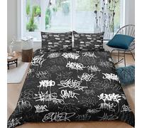 OTBSDNKZZ graffiti artcopripiumino microfibra 3 pezzi motivo 3D con cerniera urban street style illust Set Di Copripiumino incluso federe aiosa morbida for ragazzi King（220x240cm）