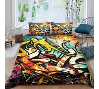 OTBSDNKZZ GraffitiArtSet Di Copripiumino microfibra morbida 3 pezzi motivo 3D con cerniera UrbanStreetStyle copripiumino con federe morbida ultra morbido for coppie Single（135x200cm）