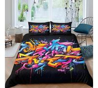OTBSDNKZZ GraffitiArtStyleSet Di Copripiumino ultra microfibra 3 Pezzi stampa di 3D cerniera nascosta UrbanStreetDesign copripiumino con federe traspirante ultra morbido for coppie King（220x240cm）