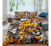 OTBSDNKZZ GraffitiSet Di Copripiumino microfibra morbida 3 pezzi motivo 3D cerniera nascosta Urban Street Style copripiumino con federe traspirante ultra morbido for ragazze Super king（260x220cm）