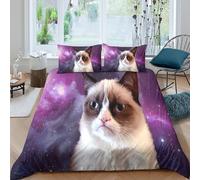 OTBSDNKZZ grumpy-catSet Di Copripiumino morbida microfibra 3 Pezzi stampa di 3D cerniera nascosta funny-animal-meme copripiumino con federe traspirante ultra morbido for coppie Single（140x200cm）