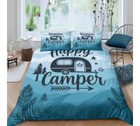 OTBSDNKZZ Happy CamperSet Di Copripiumino ultra microfibra 3 Pezzi stampa di 3D cerniera nascosta Outdoor camping illust copripiumino con federe traspirante ultra morbido for coppie Single（140x200cm）