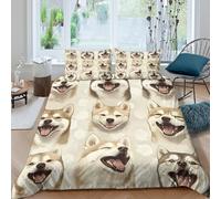 OTBSDNKZZ Happy DogSet Di Copripiumino morbida microfibra Set di 3 Pezzi stampa 3D con cerniera Cartoon Animal copripiumino con federe traspirante ultra morbido for ragazze Super king（260x220cm）