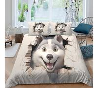 OTBSDNKZZ Happy huskycopripiumino microfibra morbida 3 Pezzi stampa 3D con cerniera Cartoon animal design Set Di Copripiumino incluso federe aiosa morbida for adolescenti Super king（260x220cm）