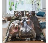 OTBSDNKZZ Hippo with babySet Di Copripiumino ultra microfibra 3 Pezzi stampa di 3D cerniera nascosta Wild animal scene copripiumino con federe traspirante ultra morbido for coppie Double（200x200cm）