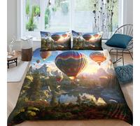 OTBSDNKZZ Hot air balloonsSet Di Copripiumino microfibra morbida 3 pezzi motivo 3D con cerniera Colorful sky adventure copripiumino con federe morbida ultra morbido for coppie Double（200x200cm）