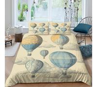 OTBSDNKZZ Hot air balloonsSet Di Copripiumino ultra microfibra 3 Pezzi stampa 3D con cerniera Vintage illust copripiumino con federe soffice ultra morbido for ragazze Double（200x200cm）