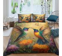 OTBSDNKZZ Hummingbirds Incopripiumino microfibra morbida 3 Pezzi stampa 3D cerniera nascosta Colorful Nature Paint Set Di Copripiumino con federe per cuscini traspirante for adulti King（220x240cm）