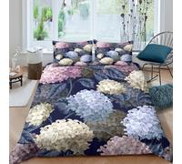 OTBSDNKZZ Hydrangea bloomsSet Di Copripiumino ultra microfibra Set di 3 Pezzi stampa 3D con cerniera botanical floral copripiumino incluso federe aiosa ultra morbido for coppie Single（135x200cm）
