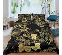 OTBSDNKZZ Japanese fansSet Di Copripiumino morbida Set di 3 Pezzi stampa di 3D con cerniera gold floral pattern copripiumino incluso federe aiosa for bambini adulti ragazzi Super king（260x220cm）