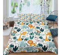 OTBSDNKZZ Jungle animalscopripiumino microfibra Set di 3 Pezzi stampa 3D con cerniera Cartoon safari design Set Di Copripiumino con federe traspirante morbida for ragazzi Single（135x200cm）