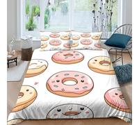 OTBSDNKZZ kawaii donutsSet Di Copripiumino ultra microfibra 3 pezzi motivo 3D con cerniera cute cartoon sweet treats copripiumino incluso federe aiosa ultra morbido for coppie Double（200x200cm）