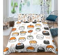 OTBSDNKZZ kawaii sushiSet Di Copripiumino ultra microfibra Set di 3 Pezzi stampa 3D con cerniera cute cartoon food illust copripiumino incluso federe aiosa ultra morbido for ragazze Double（200x200cm）