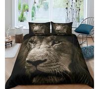 OTBSDNKZZ Lion face closeupSet Di Copripiumino morbida microfibra 3 Pezzi stampa 3D con cerniera Wild Animal portrait copripiumino incluso federe aiosa ultra morbido for ragazze Single（140x200cm）