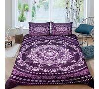 OTBSDNKZZ Mandala designcopripiumino microfibra morbida 3 Pezzi stampa di 3D con cerniera Purple floral pattern Set Di Copripiumino con federe traspirante morbida for ragazzi Super king（260x220cm）