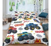 OTBSDNKZZ MonsterTrucksSet Di Copripiumino microfibra 3 Pezzi stampa di 3D cerniera nascosta CartoonKidsStyle copripiumino con federa soffice ultra morbido e traspirante for bambini King（220x240cm）