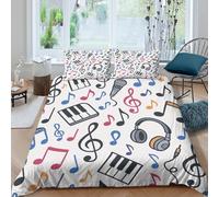 OTBSDNKZZ music notescopripiumino morbida microfibra 3 Pezzi stampa 3D con cerniera cartoon musical theme Set Di Copripiumino con federe per cuscini aiosa for bambini e adolescenti Single（140x200cm）