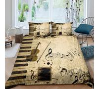 OTBSDNKZZ Musical notescopripiumino microfibra morbida 3 Pezzi stampa di 3D con cerniera Vintage music design Set Di Copripiumino con federe per cuscini traspirante for adulti Single（140x200cm）