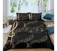 OTBSDNKZZ Musical notescopripiumino ultra microfibra 3 Pezzi stampa di 3D con cerniera Golden sheet music style Set Di Copripiumino con federe per cuscini traspirante for adulti Super king（260x220cm）