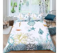 OTBSDNKZZ Ocean sea shellsSet Di Copripiumino morbida 3 Pezzi stampa 3D con cerniera Vintage nautical design copripiumino incluso federe aiosa for bambini adulti ragazzi Single（135x200cm）