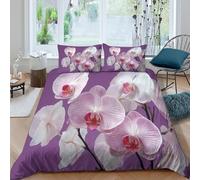 OTBSDNKZZ Orchid bloomsSet Di Copripiumino morbida microfibra 3 pezzi motivo 3D con cerniera Soft pink floral style copripiumino incluso federe aiosa ultra morbido for ragazze Single（140x200cm）