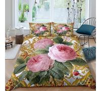 OTBSDNKZZ Ornate flowersSet Di Copripiumino microfibra 3 pezzi motivo 3D con cerniera Baroque floral design copripiumino con federe traspirante ultra morbido for coppie Double（200x200cm）