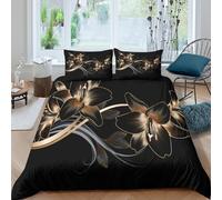 OTBSDNKZZ Ornate flowersSet Di Copripiumino morbida microfibra 3 pezzi motivo 3D con cerniera Golden floral design copripiumino incluso federe aiosa ultra morbido for ragazze Double（200x200cm）